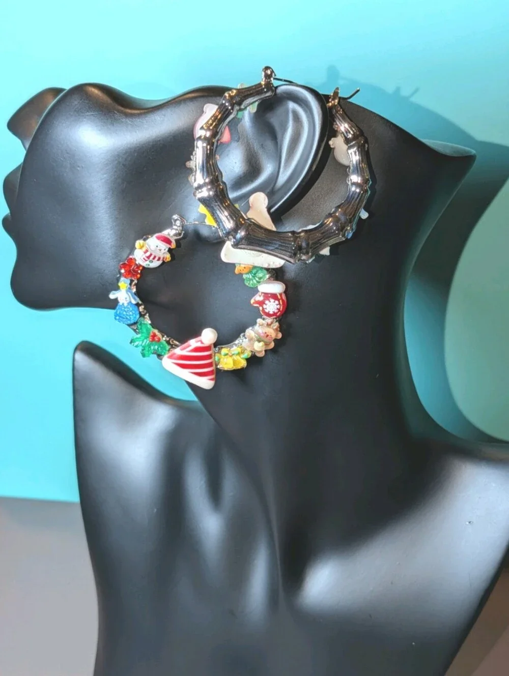 Hand Crafted Festive Red & Multicolor Holiday Hoop Earrings For Women And Girls